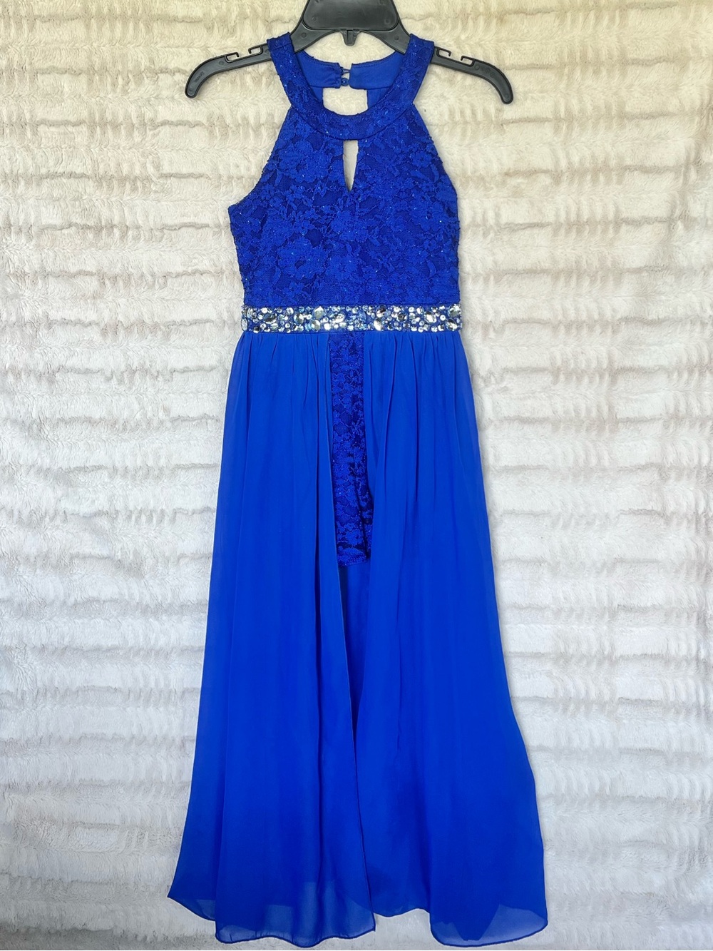 Xtraordinary Royal Blue Lace Halter Skirted Romper